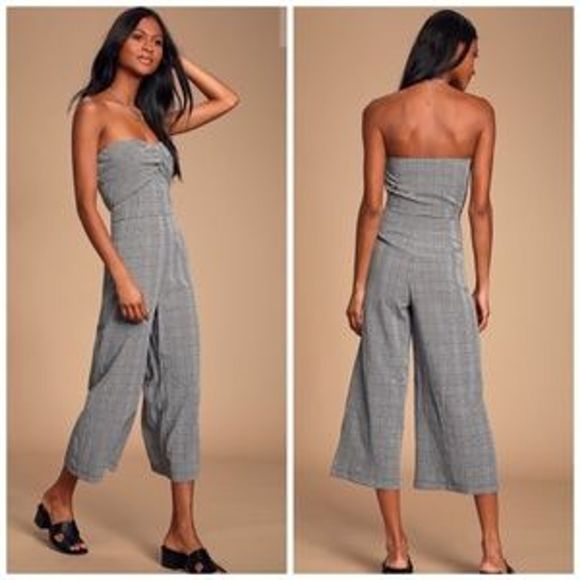 NEW Lulu's Julianne Black White Gingham Culotte Cropped Jumpsuit